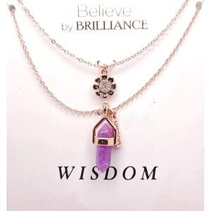 Believe by Brilliance Rose Gold Amethyst Charm Necklace Set‎